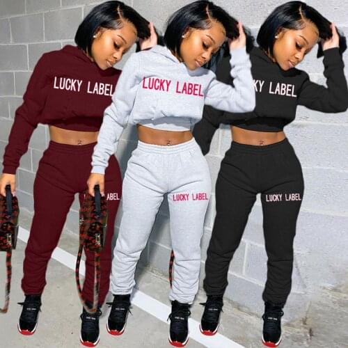 ZKYZWX Lucky Label Embroidery Hoodeds Lounge Wear Full Sleeve Tracksuits Women Set Fashion Joggers Sweatpants Matching Sets