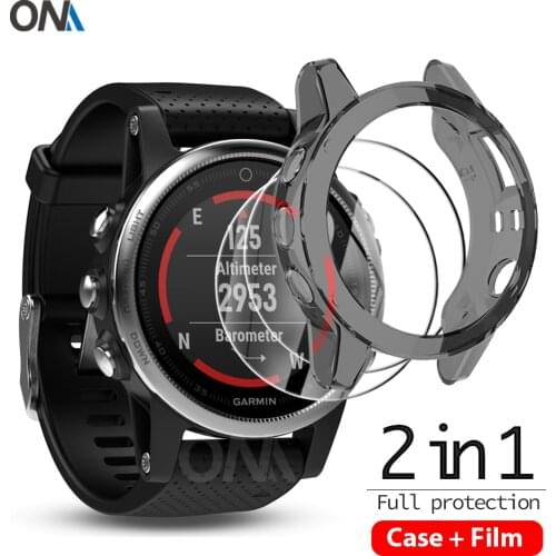 2+1 Protector Case + Screen Protector for Garmin fenix 5 5S 5X smart watch Soft TPU Protective Cover Shell Tempered Glass Film