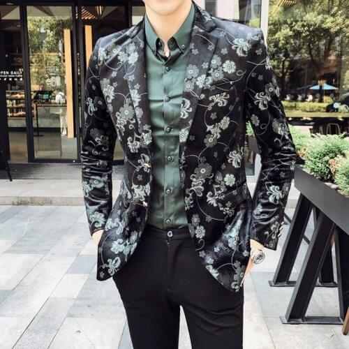 2021Male Suits Blazer Printed Men Slim Jacket Vintage Suits Fashion Luxury Formal wedding Dress Stage Costumes for Singers S-5XL