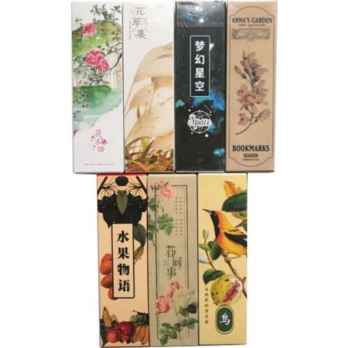 30pcs/pack 7 designs Fancy Vintage Chinese Style Paper Bookmarks Painting Cards Retro Beautiful Boxed Bookmark Gifts for Kids