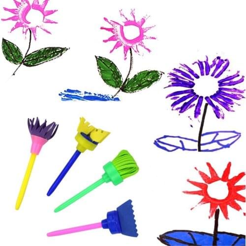4pcs DIY Flower Graffiti Rotate Spin Sponge Plastic Handle Funny Kid Childrens Stationery Painting Art Drawing Painting Toy