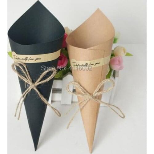 500pcs Creative Brown Black DIY Wedding Favors Kraft Paper Cones Candy Boxes Ice Cream Cones Party Gift Box Giveaways Box