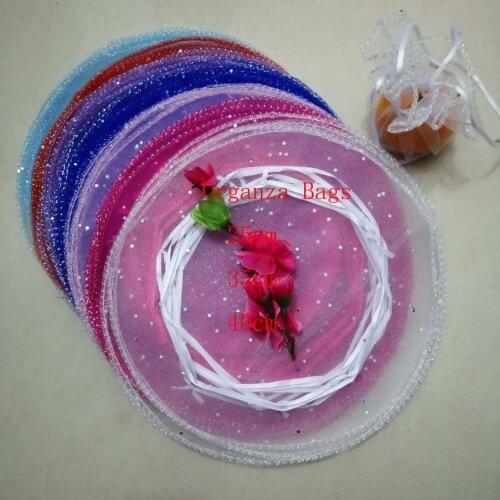 500pcs/Lot Round Drawstring Organza Bags Jewelry Pouches 25cm 35cm 40cm Wedding Christmas Party Gift Bags Display Storage Bags