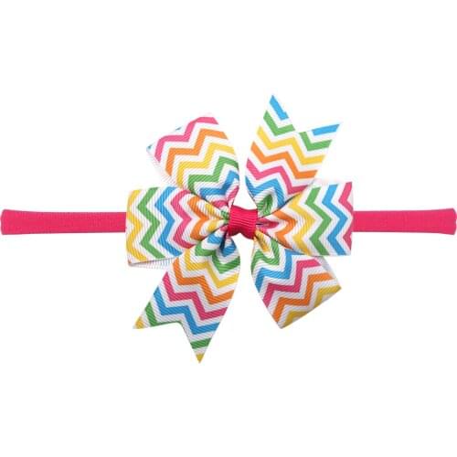 XIMA 1PC 3"Grosgrain Ribbon Bow Striped Hair Bows with Headband Elastic Hairband Hair Accessories for Kids