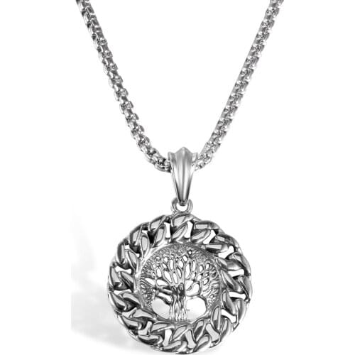 BONISKISS Tree of Life Pendant Necklace 316L Stainless Steel with Wheat Chain,22 Inch