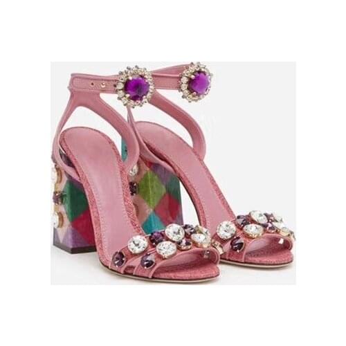 2020 Summer Runways Sexy womens High heels Brand new high quality real leather Rhinestone high heeled sandals EU35-42 BY810