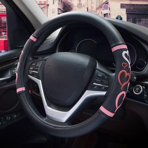 Women Car Steering Wheel Cover New Arrival Cute Pink Auto Accessories for Girls Auto Automobile Heart Car Decoration 15 Inch