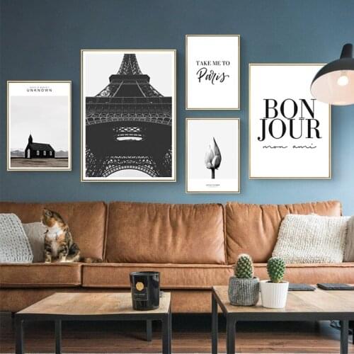 Black and White Landscape Eiffel Tower Paris Wall Art Prints Canvas Paintings POP Poster Picture for Living Room Home Decor