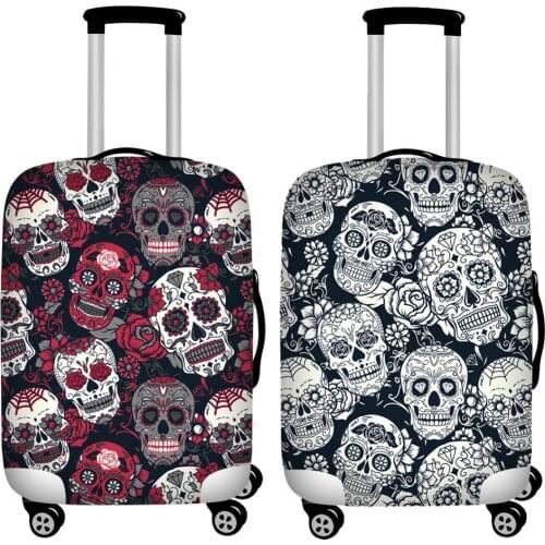Twoheartsgirl 18/20/22/24/26/28/30/32inch Luggage Cover Protecor Elastic Floral Skull Print Travel Suitcase Cover Stretchable