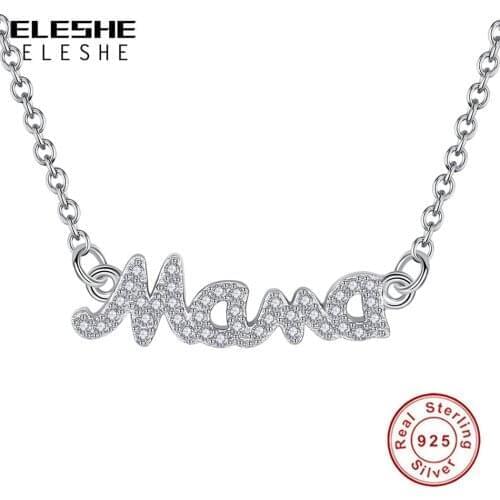 ELESHE Wholesale 925 Sterling Silver Mama Necklace With Crystal CZ Pendant Necklace For Women Fine Jewelry