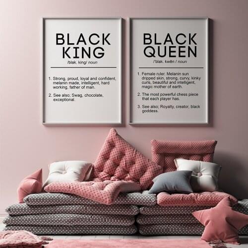 Canvas Painting Black King and Queen Definition Quote Posters Prints Bedroom Melanin Wall Art Black Beauty Home Decor No Frame