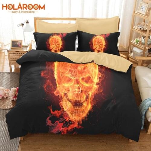 Flaming Skull Bedding sets 3D Skull head 3pcs Bed Linen Duvet Cover Pillowcase Queen King Size Bed Skull bedclothes