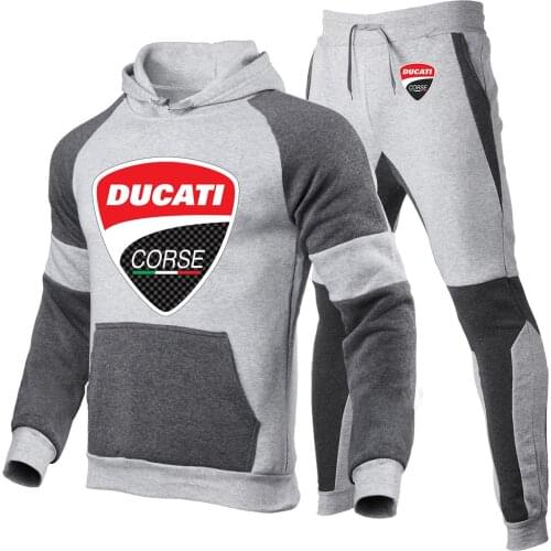 Men 2021 Ducati Logo Autumn Winter Packwork Print Sweatshirt Top Pants Sets Comfortable Sport Popular Suit Tracksuit Tracksuit