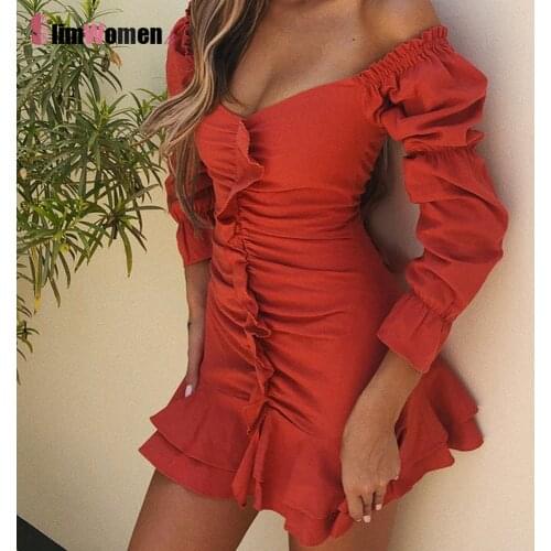 Summer Long Sleeve Retro Short Party Pleated Dresses Slash Neck Vintage Dress Sexy Off Shoulder Ruffles Dress Women Vestidos OL