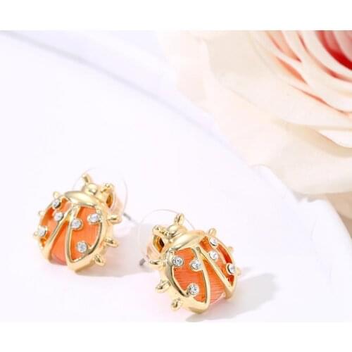Small ladybug Stud Earrings Gold Color Clear Crystal spots Stone Ladybird beetle Earrings Cute Jewelry For Women Girl Gifts 2021