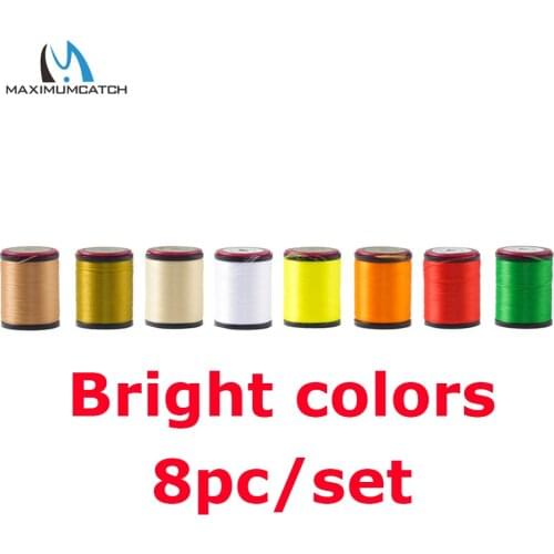 Maximumcatch 8pc/lot Lightly Waxed 6/0 Fly Tying Thread 120D High Tensile Polyester Filaments Thread in Standard Bobbin