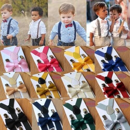 Fashion Soild Color Children Belt Bowtie Set Baby Boys Girls Suspenders Clip-on Y-Back Braces Bow Tie Elastic Kids Adjustable