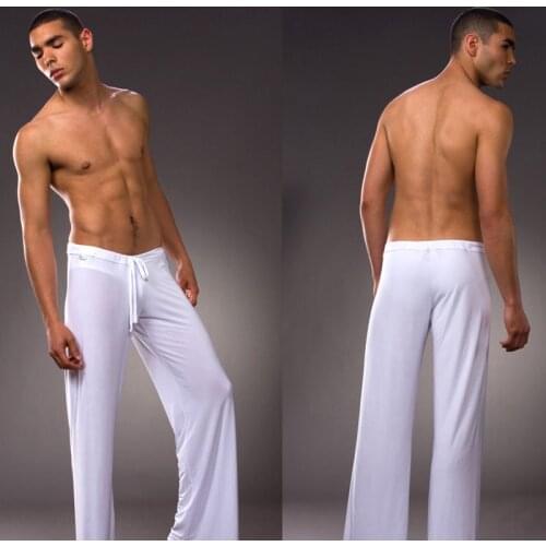 Men 's home pants low - waist fashion sexy loose slippery home pants ice silk Long-sleeved Loungewear