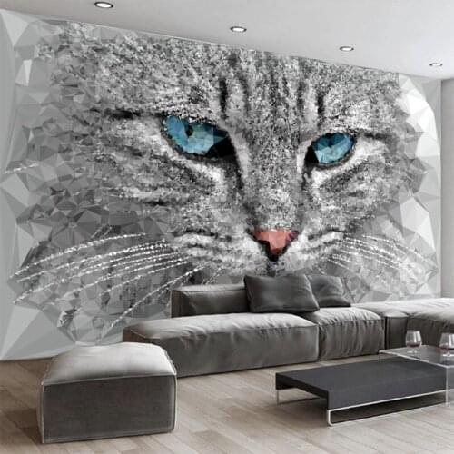 Custom Mural Wallpaper Modern Abstract 3D Stereo Geometry Cat Animal Wall Painting Living Room TV Sofa Bedroom Home Decor Fresco