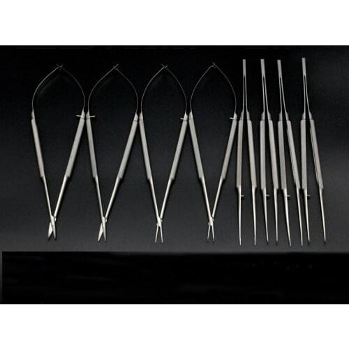 Ophthalmology Microscopic Stainless Steel Tweezers Fine Needle Holder Scissors Round Handle Tool Instrument Combination Kit