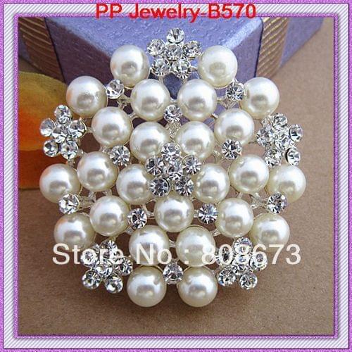 HUGE Silver Tone CRYSTAL Brooches/Pins/Clear/Wedding Bouquet/Rhinestone/Pearls Wholesale 12PCS/LOT