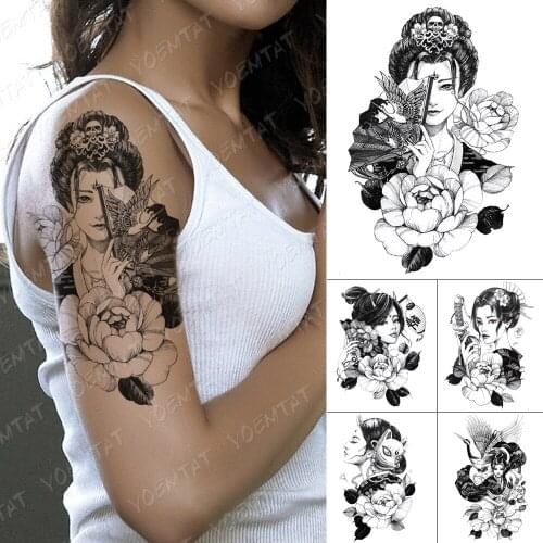 Waterproof Temporary Tattoo Sticker Japanese Prajna Geisha Flash Tattoos Crane Peony Warrior Body Art Arm Fake Tatoo Women Men