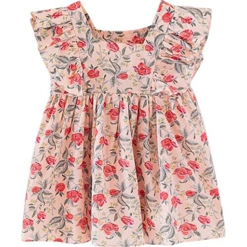 Girls Dress 2021 Summer Girls Clothes Petal Sleeve Comfortable Dresses Cotton Breathable Floral Summer Toddler Girls Dress