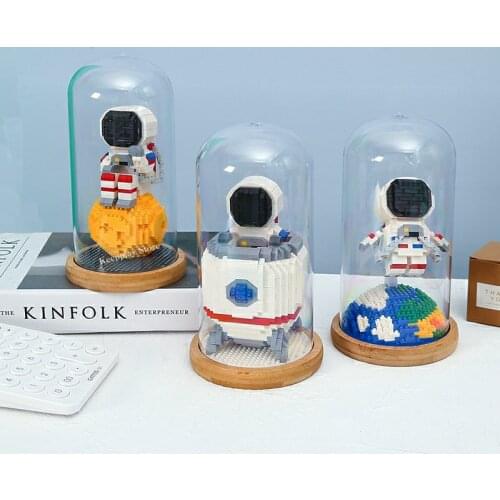 Space Series MOC Cute Astronaut Micro Building Blocks Spaceman Model with Display Box LED Light Diamond Mini Brick Toys for Kid