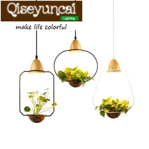 Qiseyuncai Creative personality, simplified pastoral restaurant, bedroom cafe, retro iron, glass potted plant, ceiling lamp
