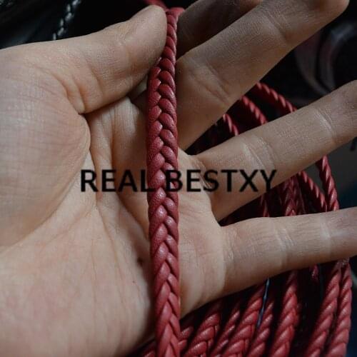 REAL BESTXY 5m/lot 7*3mm red flat leather braided strings braided leather ropes for jewelry findings DIY leather thread bracelet