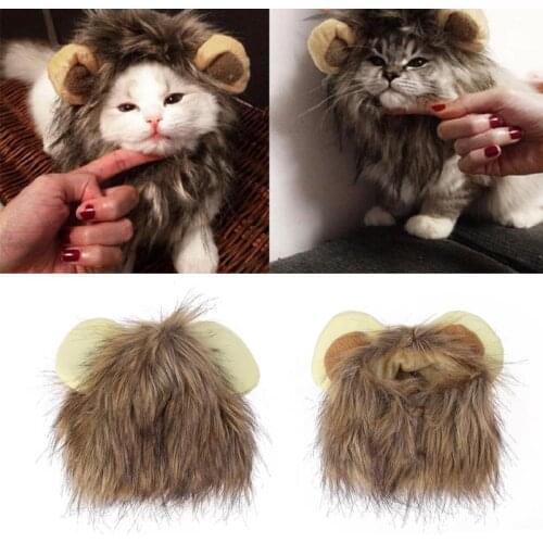 Adjustable Pet Hat For Dogs Cats Emulation Lion Hair Mane Ears Head Cap Scarf Pet Christmas Halloween Party Festival Costume
