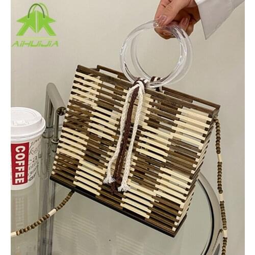 Luxurious Beach Straw Bag Women 2021 Summer Bohemia Square Handbag Fashion Hit Color Messenger Bags Designer Ladies Shoulder Bag