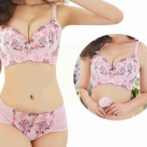 Sexy Lingerie Bra & Brief Sets Womens Underwear Set Thin Underwire Bra Sensual Set Lingerie Push-Up Embroidery Floral Padd A4S6