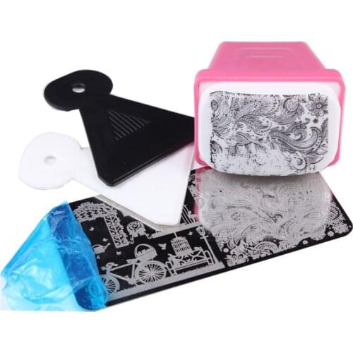 Nail Art Image Stamping plate Stamper And Big Scraper 4X6cm Silicone Nail Art DIY Polish Image Transfer Stamping Stamper