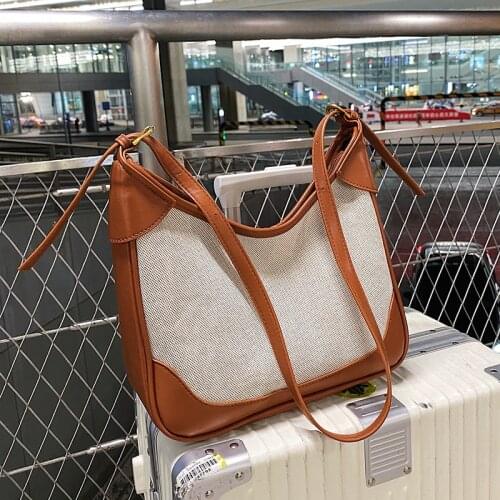 Large Capacity Panelled Canvas Trend Big Shoulder Bags Women Brand Design Crossbody Bag Female Luxury Fashion Commuter Bag