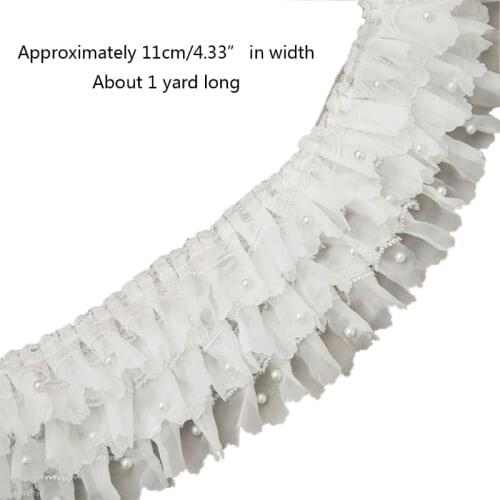Three Layers White Chiffon Beads Lace Trim Hundred Fold Skirt Cuffs Doll Dress Lace Trim Wedding Dress DIY Accessories