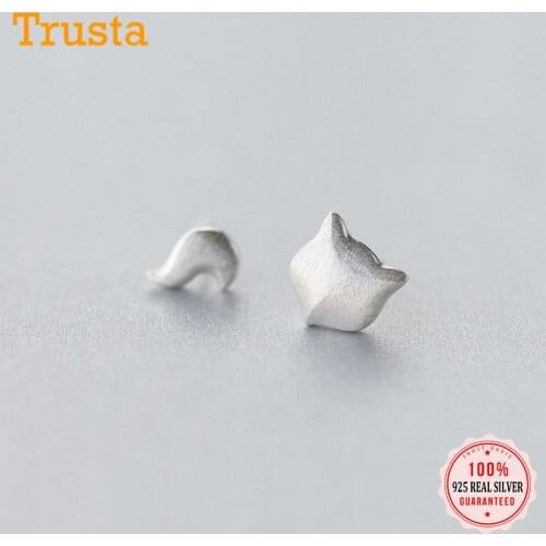 Trustdavis 100% 925 Sterling Silver Women Jewelry Fashion Cute Tiny Asymmetric Fox Stud Earrings For Daughter Girls DS342