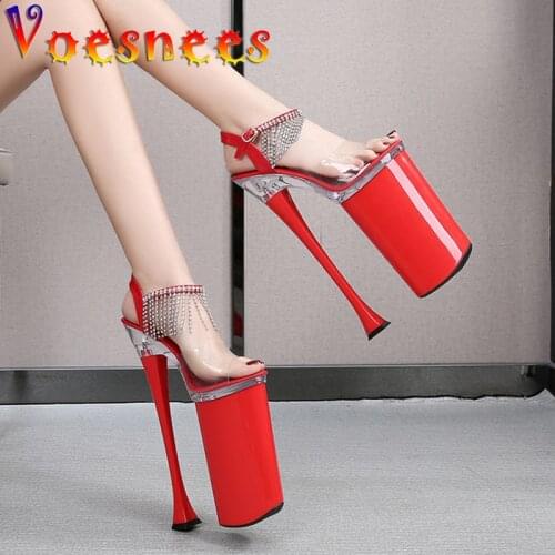 Women Shoes 2021 Sexy Super High Heels 26cm Buckles Open Toe Nightclub Fringe Party Shoe Fetish Platform Diamonds Modern Sandals