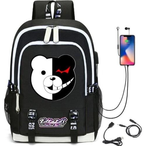 Japan anime Danganronpa backpack USB charging Backpack teenagers School Bags women men travel Laptop Shoulder bag