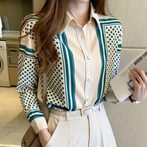 TingYiLi Polka Dot And Striped Contrast Color Long Sleeve Women Shirts Spring Autumn Elegant Office Ladies Wear Tops Korean