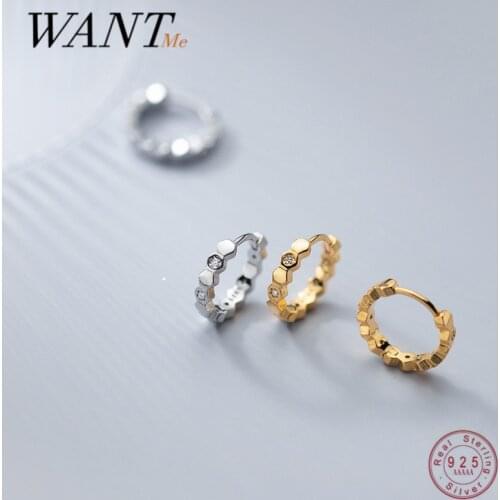 WANTME 925 Sterling Silver Trendy Simple Geometric Zircon Ear Buckles Earrings for Women Hip Hop Rock Baby Piercing Hoop Jewelry
