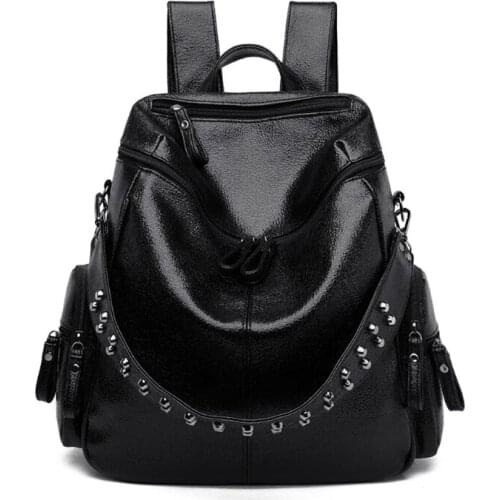 Women Anti-theft Daypack PU Leather School Backpack Large Capacity Travel Satchel Teenager Shoulder Bag H9ED