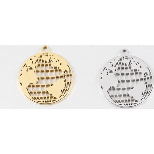 10pcs/Lot Stainless Steel Mirror Polish Hollow World Map Charms Pendants for DIY Jewelry Making Necklace Accessories 18*20mm