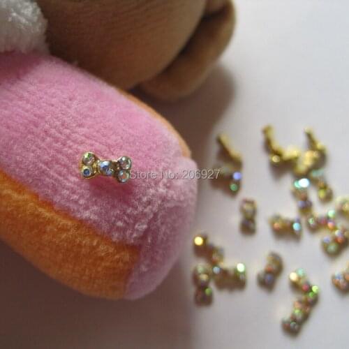 MD-70 10pcs Fancy Mini AB Rhinestone Gold Bow Metal Charms Metal Deco Charms Nail Art