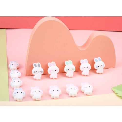 Sunrony 10pcs White Rabbit Silicone Beads Silicone Teether Accessories DIY Silicone Bead Teething Necklace Self Made Gifts