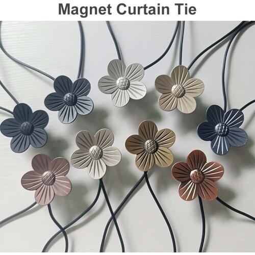 2Pcs Curtain Tiebacks Window Rope Holder Hook Buckle Metal Flower Drapery Adsorption Strap Decorative Home Accessorie