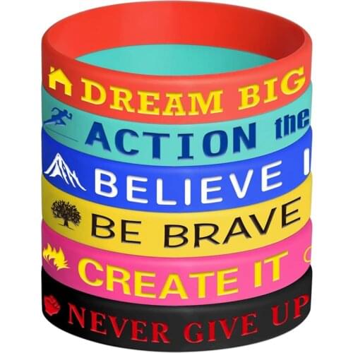 300pcs Motivational Never Give Up Dream Big Silicone Bracelets Rubber Wristbands Free Shipping by DHL