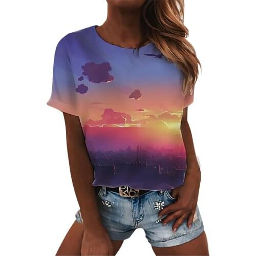 4# Vintage Womens Casual T-shirt Harajuku Graphic 3d Print Shirts Round Neck Tops Basic T-shirts Loose Leisure Tops Plus Size