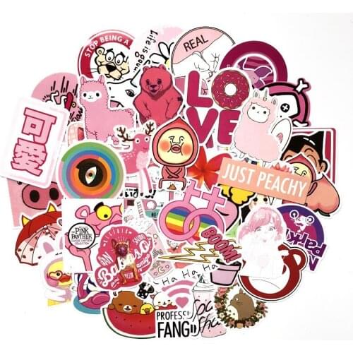 50pcs Pink Girl Stickers Cute Cartoon Cool Fashion Stickers Laptop Skateboar Luggage Graffiti Waterproof Guitar Furnitur Sticker