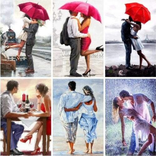 5d Diamond Painting Cross Stitch Kit Umbrella Couple Walking In Rain Picture Full Drill Square Round Diamond Paint Embroidery